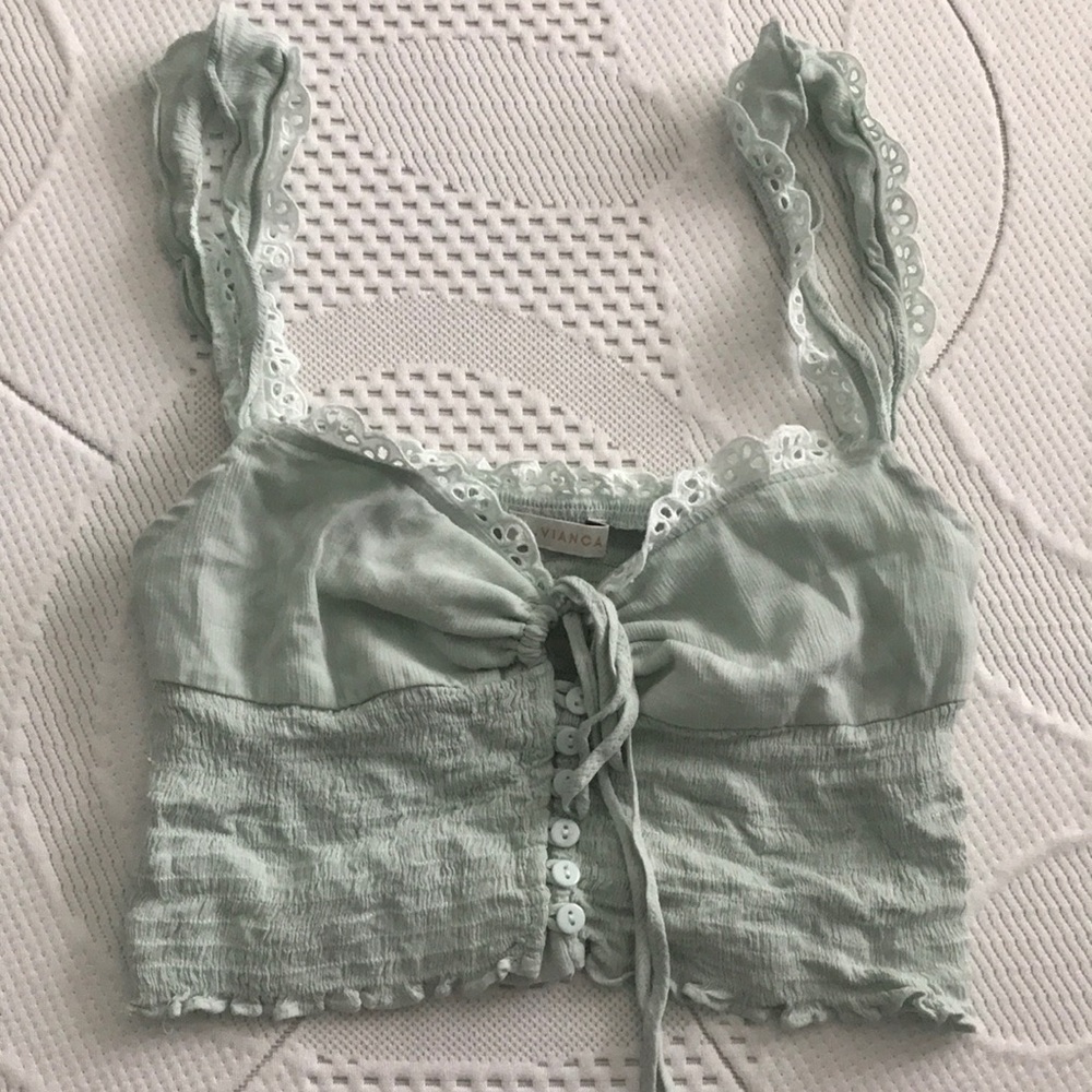 Sage green crop tank top with buttons
